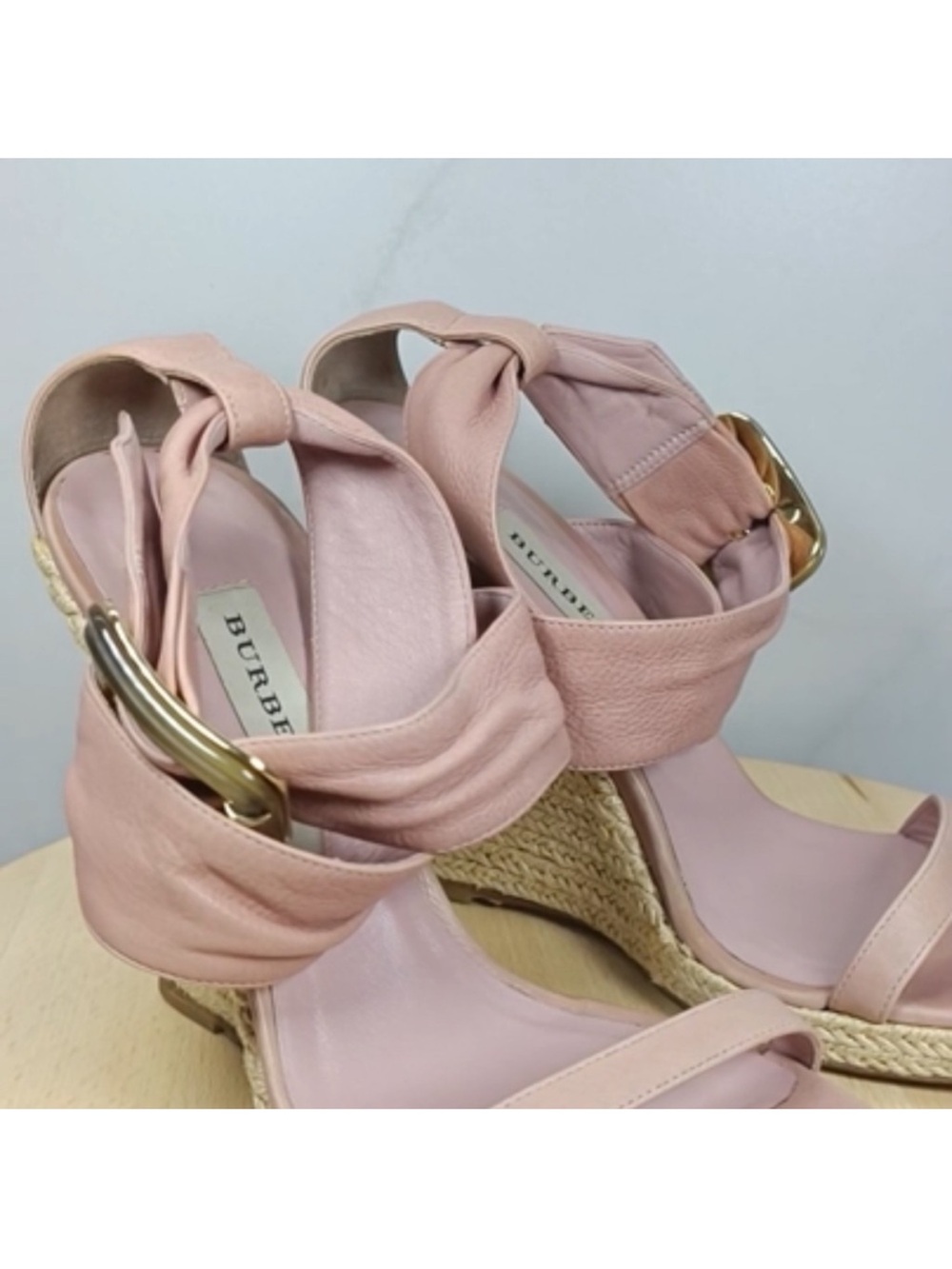Burberry Pink Wrap-Ankle Espadrille Wedge Sandals - Picture 6 of 8